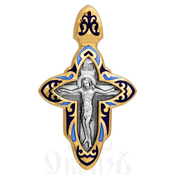 крест «распятие. св. блж. ксения петербургская», серебро 925 проба с золочением и эмалью (арт. 103.234)